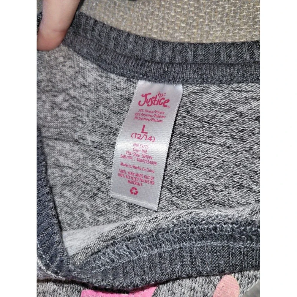 Justice Size Large 12/14 Gray Sweatshirt with Pastel Ombre Logo NWT